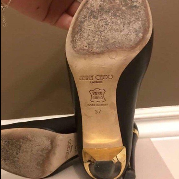 Black Leather Gold Metal Jimmy Choo Heels Size 37 - Picture 3 of 4